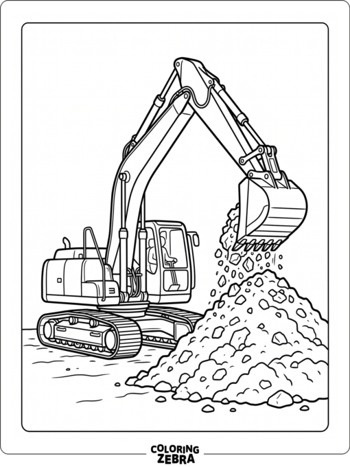 An excavator loading dirt into a dump pile