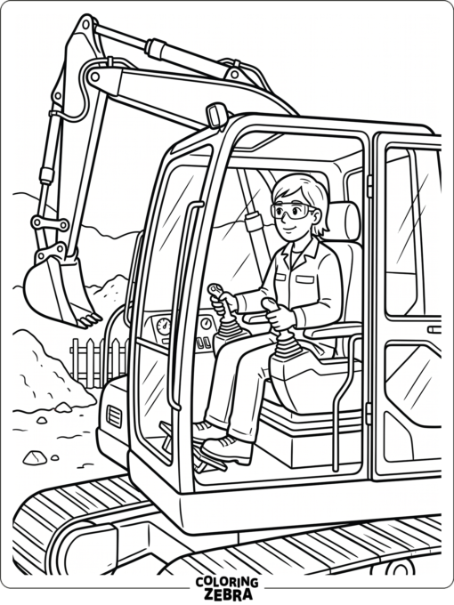 An operator sitting in an excavator cab