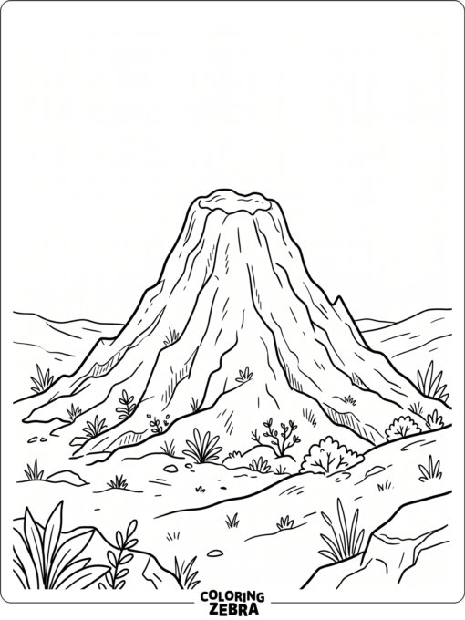 An extinct volcano with worn slopes and small plants