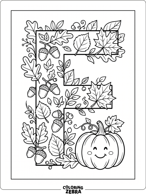 A big letter F with fall leaves and a pumpkin