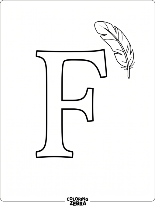 A big letter F with a feather floating nearby
