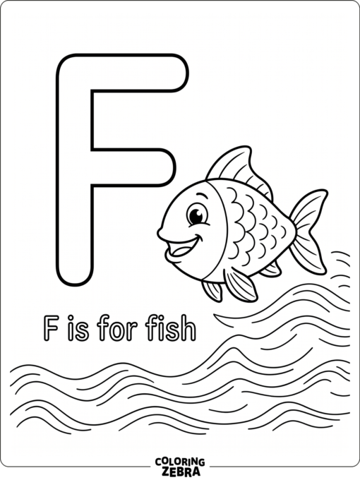 The letter F with a fish and waves