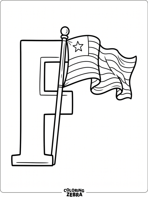 A big letter F with a flag on a pole