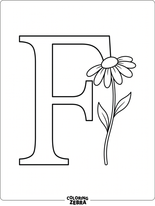 A big letter F with flowers and leaves