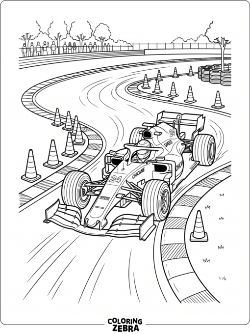 F1 car weaving through a chicane