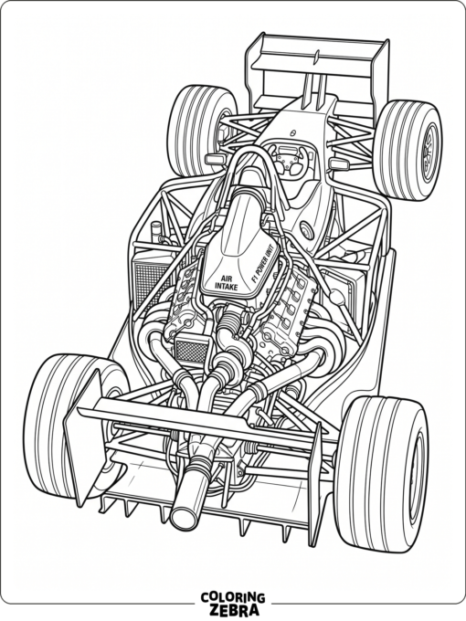 F1 engine with pipes inside the car frame