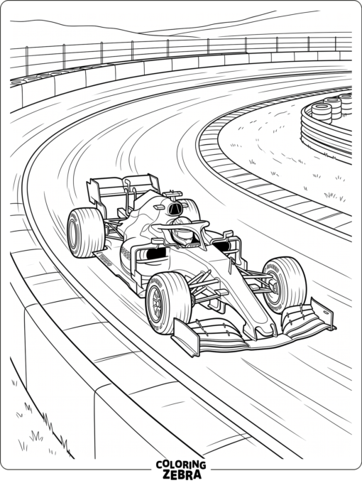 A formula racing car speeding through a turn