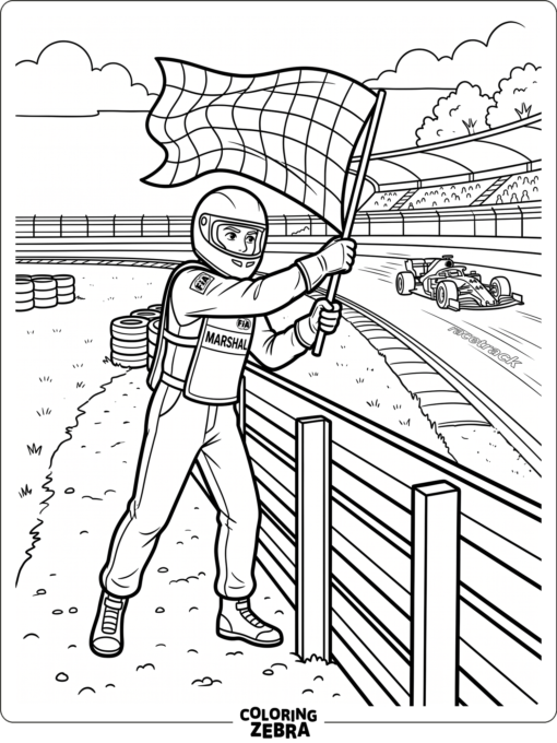 F1 marshal waving a flag near the circuit
