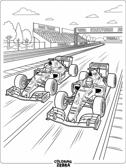 F1 car overtaking another car on track