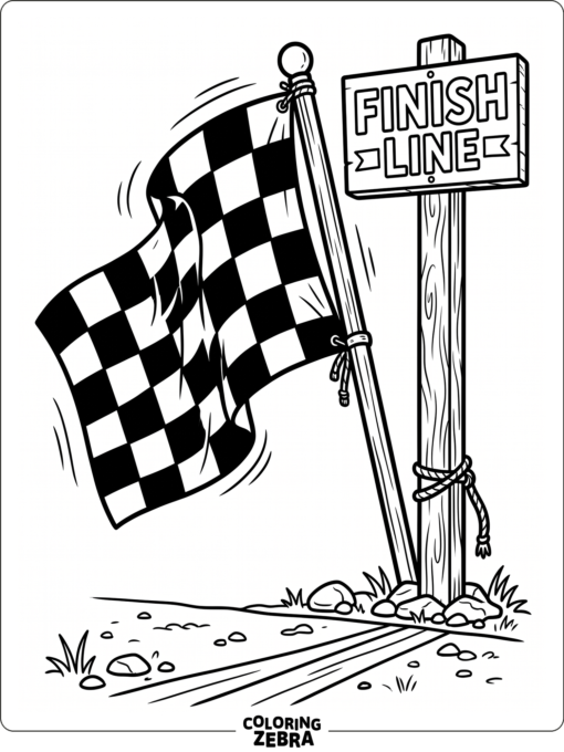 A checkered flag waving beside the finish line