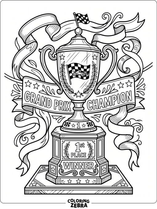 A shiny racing trophy on a pedestal