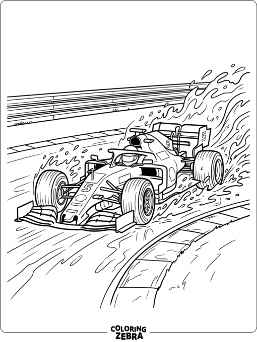 F1 car on a wet racing track