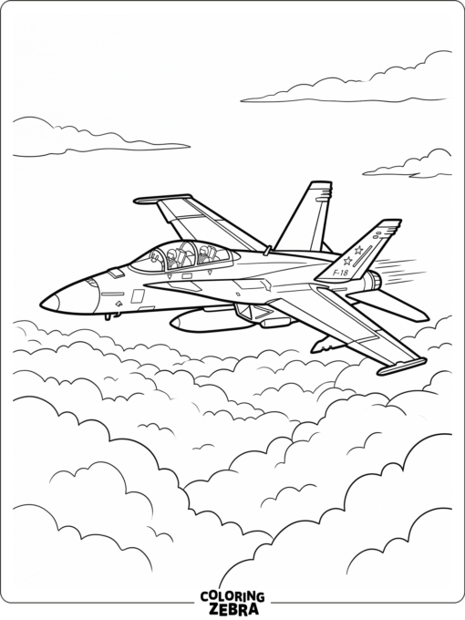 An F18 fighter jet soaring above the clouds