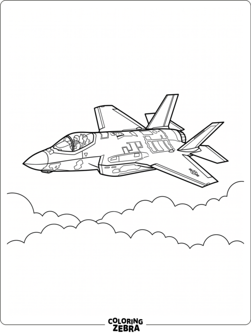 An F35 Lightning II jet flying above clouds