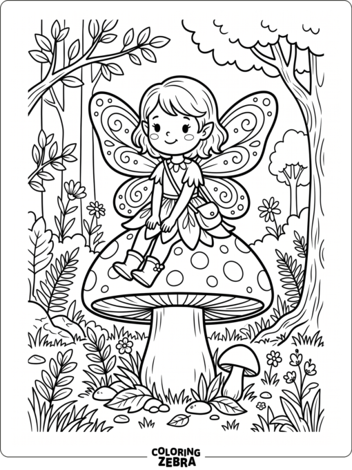A cute fairy sitting on a mushroom
