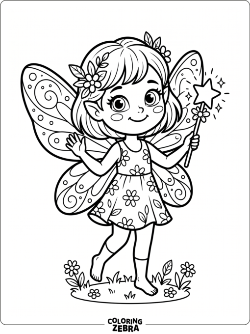 A cartoon fairy with big eyes and a wand