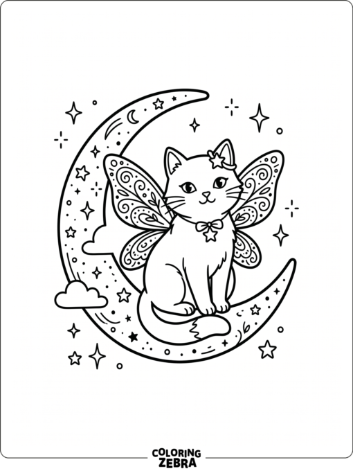 A fairy cat sitting on a moon