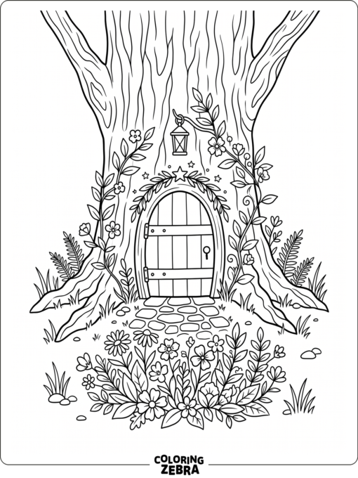 A small fairy door in a tree trunk