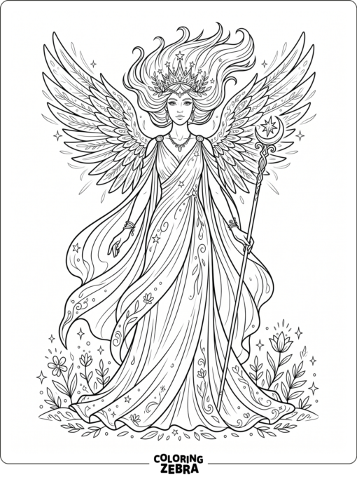 A fairy goddess with flowing robes and a crown