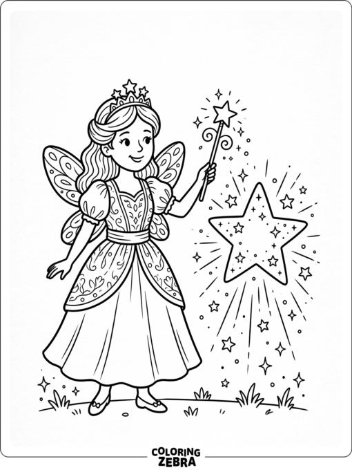 A fairy godmother holding a wand and star