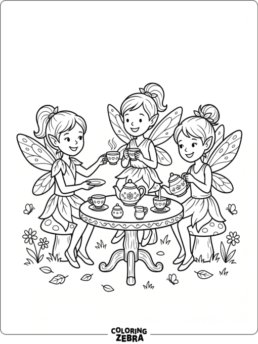 Fairies having tea at a small table