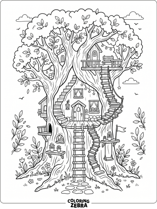 A fairy tree house in a hollow tree