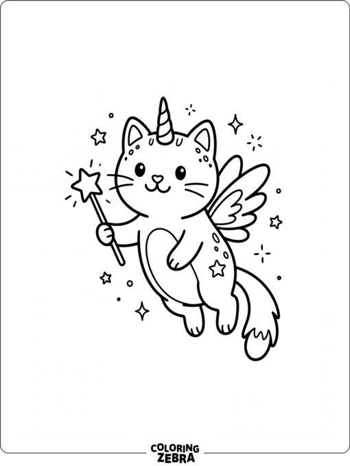 A fairy unicorn cat with tiny wings and a wand
