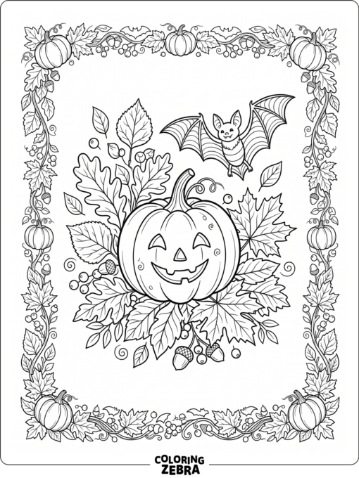 Fall scene with a pumpkin and bat