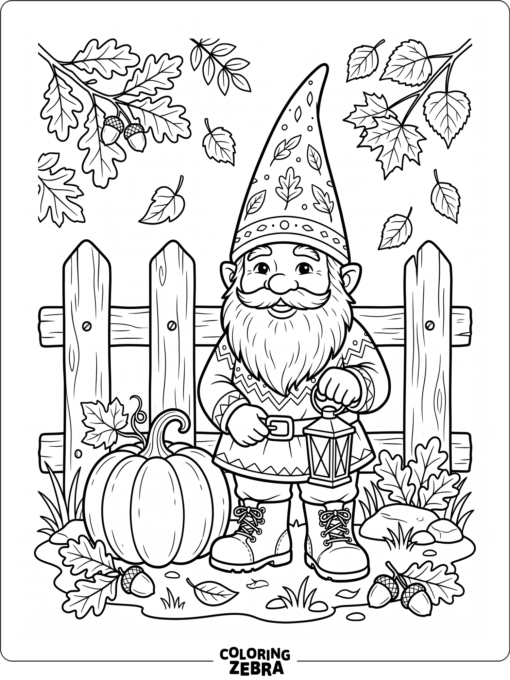 A gnome with leaves and a pumpkin