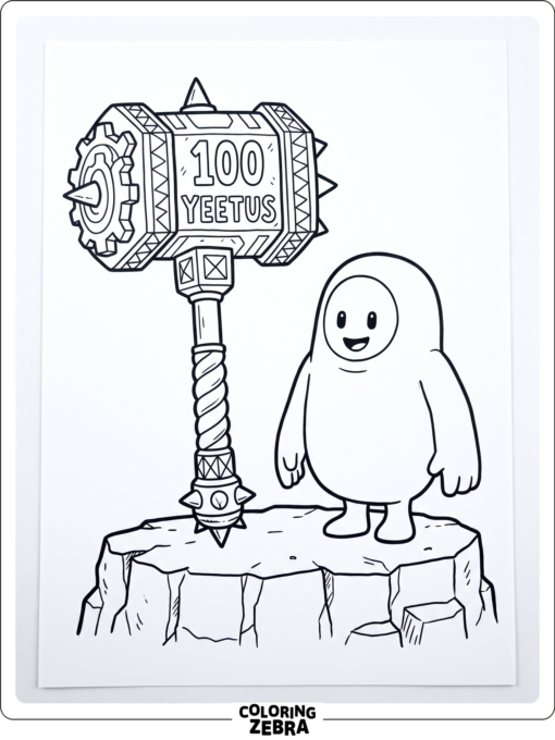 Big Yeetus hammer with a bean character on a simple platform