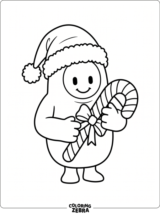 Fall Guys bean in a Santa hat and gift