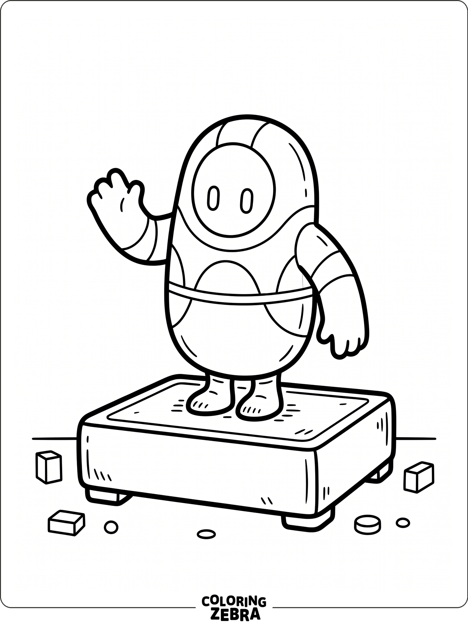 bean-shaped Fall Guys character with bold outlines on a small platform