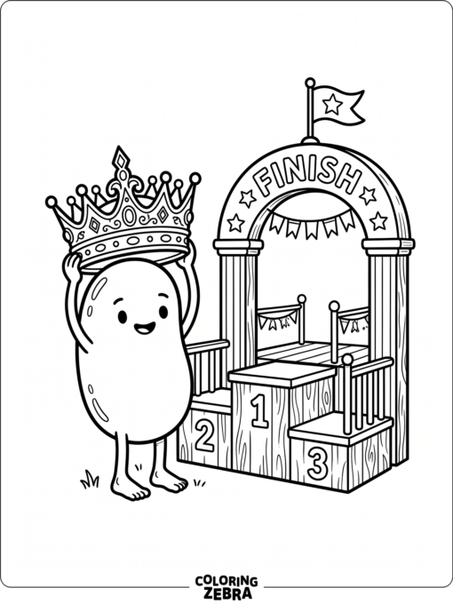 bean character with a crown in a simple game scene