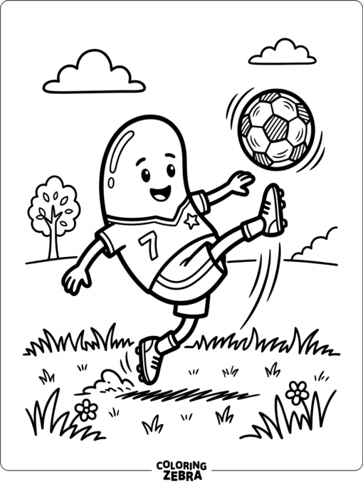 bean character kicking a ball in a clean game scene