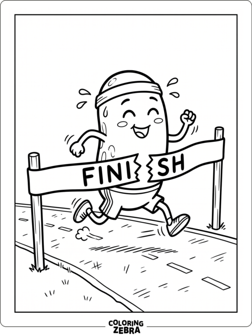 bean character crossing a finish line ribbon in a simple scene