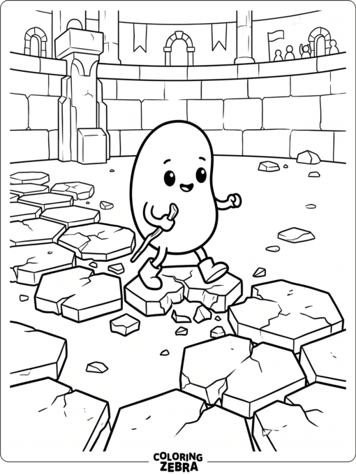 bean character on hex tiles in a clean arena