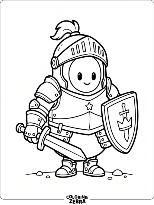 Knight Fall Guys bean with shield and sword