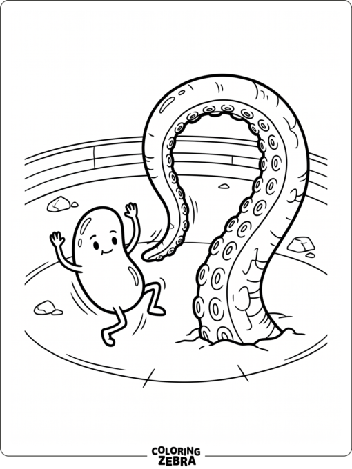 bean character dodging a giant tentacle in a clean arena