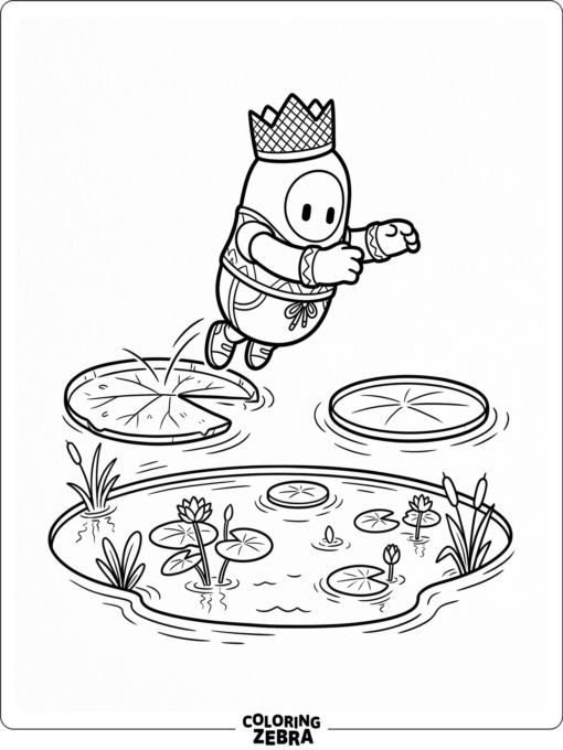 Fall Guys bean leaping across lily pads