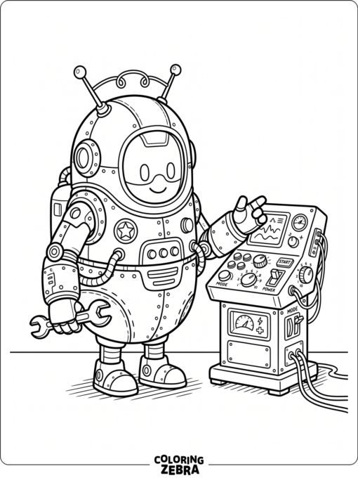 Robot Fall Guys bean by a control panel