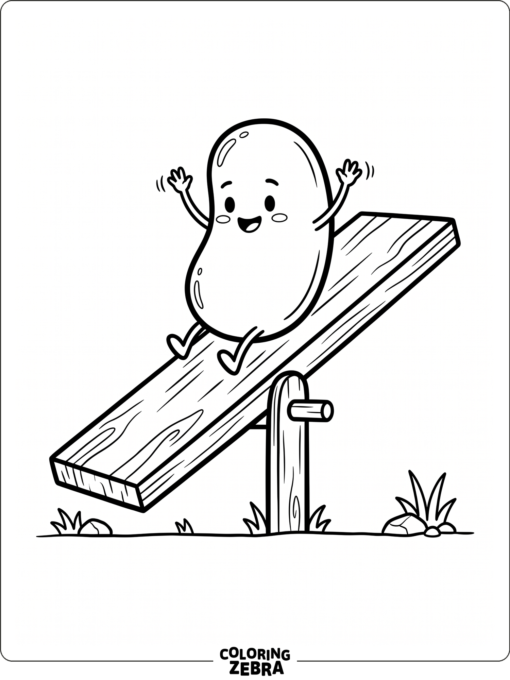 bean character on a seesaw platform with bold outlines