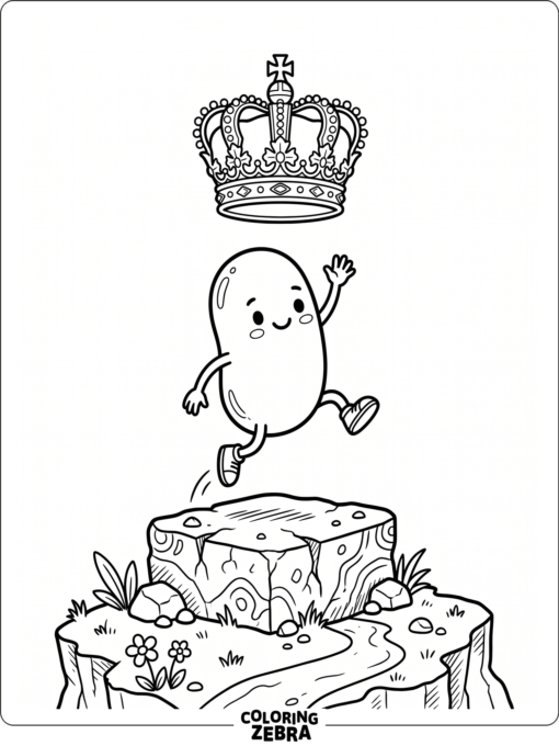 bean character jumping for a crown in a clean game scene