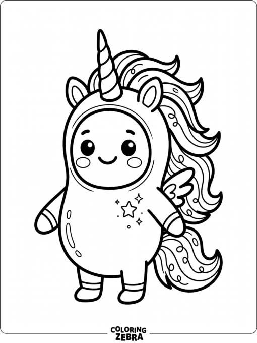 unicorn bean character with a horn and flowing mane