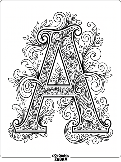 Una elegante «A» con volutas y hojas decorativas