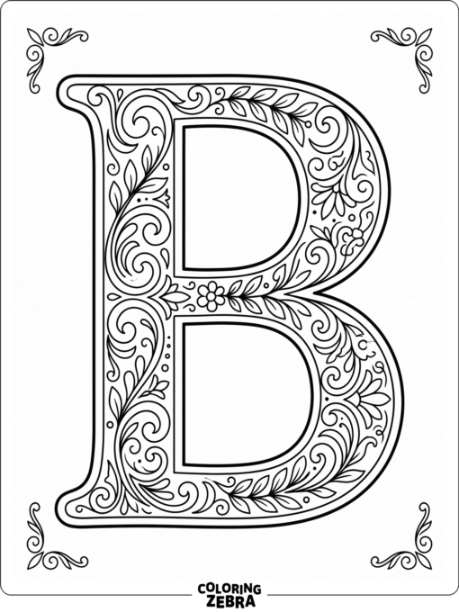 Una letra B decorativa con volutas y hojas