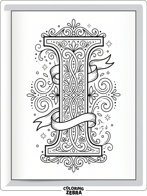 Una letra «I» ornamentada con arabescos y puntos