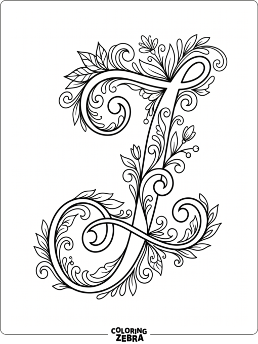 An elegant script J with curls and leaves