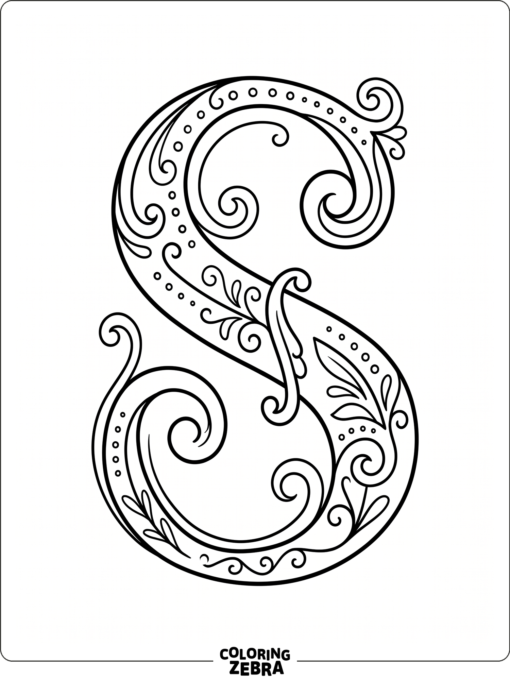 A fancy decorative S with curls and dots