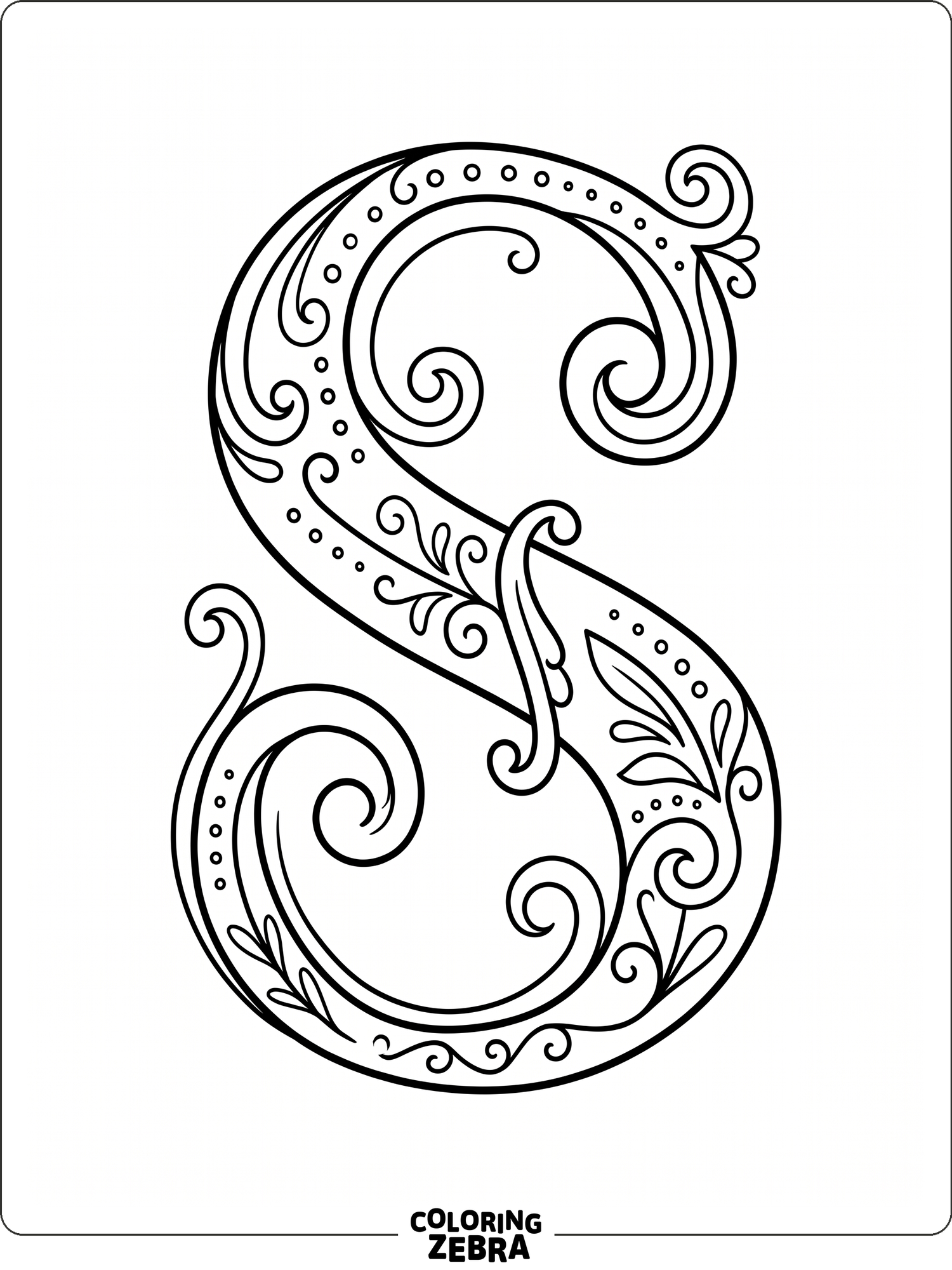 A fancy decorative S with curls and dots