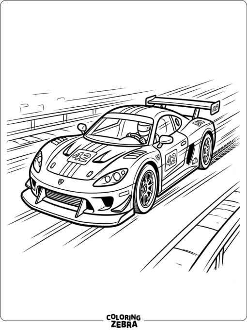 A fast car moving forward with motion lines